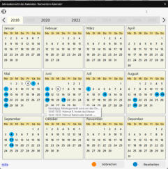 Kalender Jahresübersicht mit Popup zu einzelnem Termin bei Mouseover
