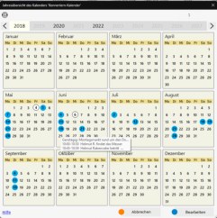 Kalender Jahresübersicht mit Popup zu einzelnem Termin bei Mouseover